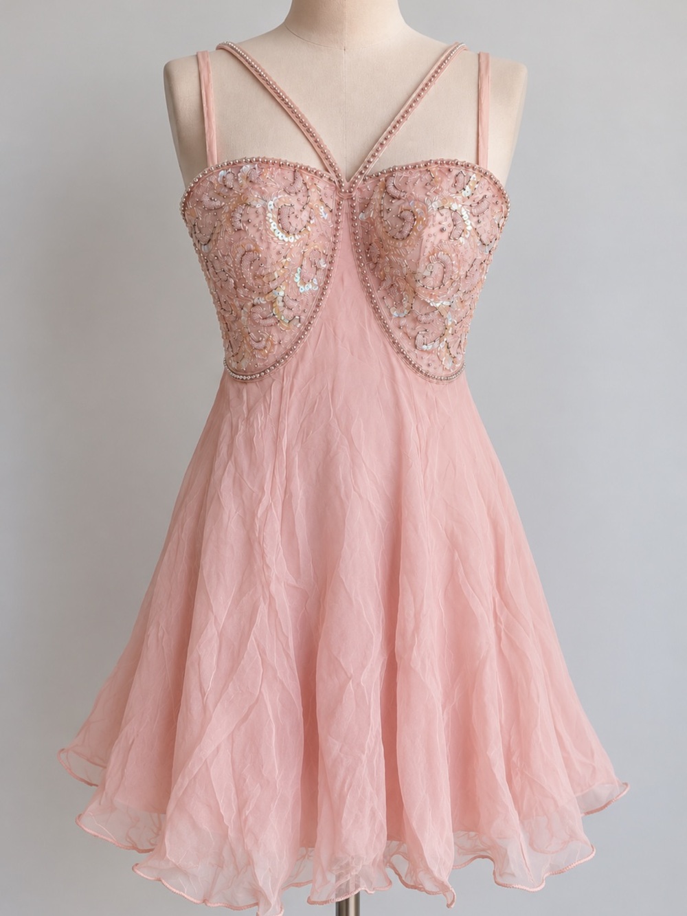 Y2K vintage 100% silk Blush Pink Sequin Embellished Formal Dress